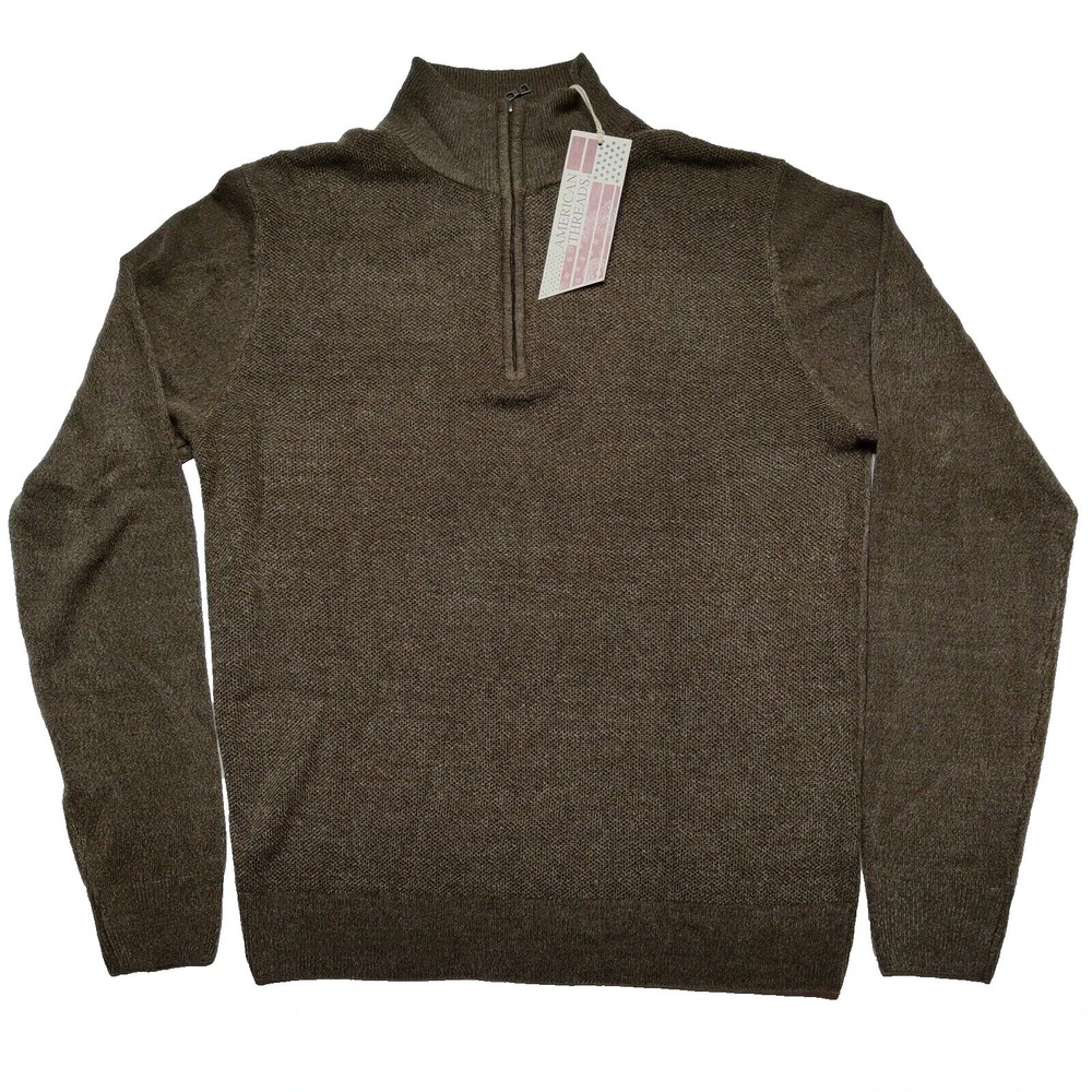 American Threads‎ Mock Neck Acrylic Sweater Bark Brown 1/4 Zip  - Men Medium NEW